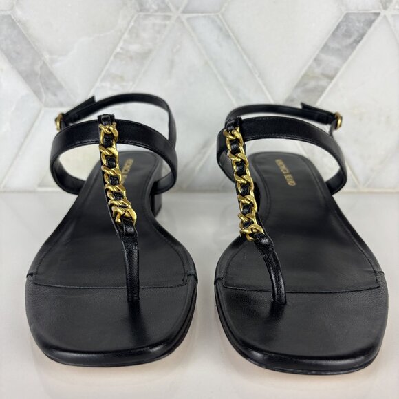 6.5M Block Heel Sandal Black Leather Slingback Ankle Strap Veronica Andie Chain - Picture 5 of 14